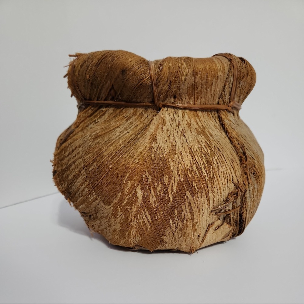 Handwoven Primitive Palm Leaf Basket Vessel Natural Fiber Rustic Folk Art